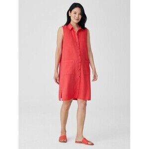 Eileen Fisher Organic Linen Collar Garment-Dyed Shirt Dress Grenadine Small $228